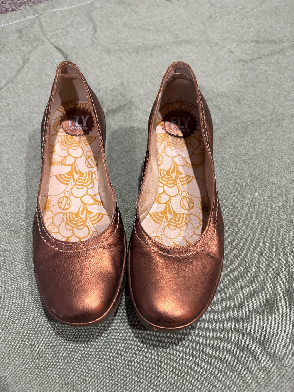 Fly London Women's Metallic Copper Slip-On Flats